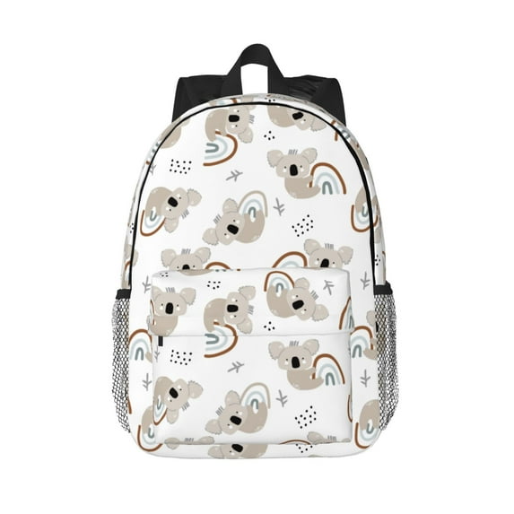Rateoe Cartoon Koala Pattern Student Backpack Water-resistant Backpack 15-inch Laptop Backpack Lightweight Adjustable School Backpack