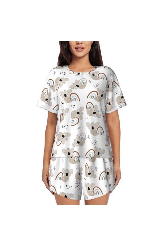 Cartoon Koala Pattern Women's Short-Sleeved Pajama Set - 2 Piece Soft and Lightweight Sleepwear Set-4X-Large