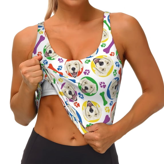 Rateoe Cartoon Labrador Retriever Print Womens' Sports Bras Scoop Neck Sports Vest- Padded U Back Seamless High Impact Support