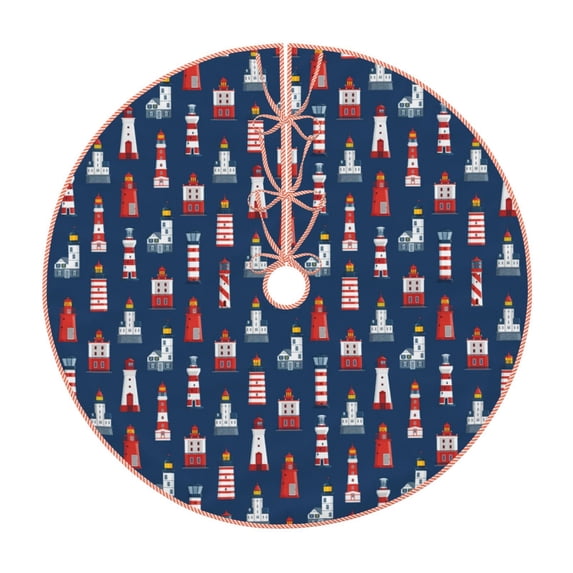 Rateoe Cartoon Lighthouse Pattern Christmas Tree Skirt with Ties , Christmas Tree Decorations, Farmhouse Christmas Decor Xmas Holiday Decorations-30"