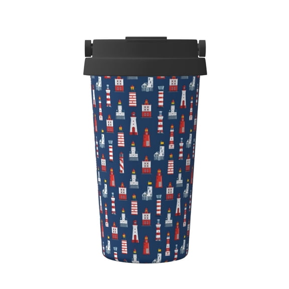 Rateoe Cartoon Lighthouse Pattern Travel Coffee Mug Tumbler with Flip Lid | Reusable Insulated Stainless Steel Cold Brew Iced Coffee Cup Thermos