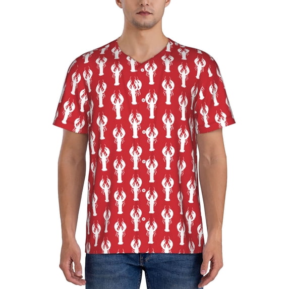 Rateoe Cartoon Lobster Pattern Men’s Baseball Short Sleeve Polo Shirt, Midweight Men's Shirt Golf Shirt Polo Shirts Quick Dry Short-3X-Large