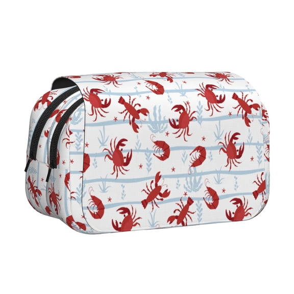 Rateoe Cartoon Lobsters Pattern Double Clamshell Pen Case, Storage Organizer with Two Zipper Compartments– Holds Up to 50 Pencils & Pens