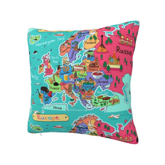 Rateoe Cartoon Map Of Europe Pattern Throw Pillow Cover Premium Pillow Stuffer Sham Square for Decorative Cushion Bed Couch Sofa(Pillow insert not included)