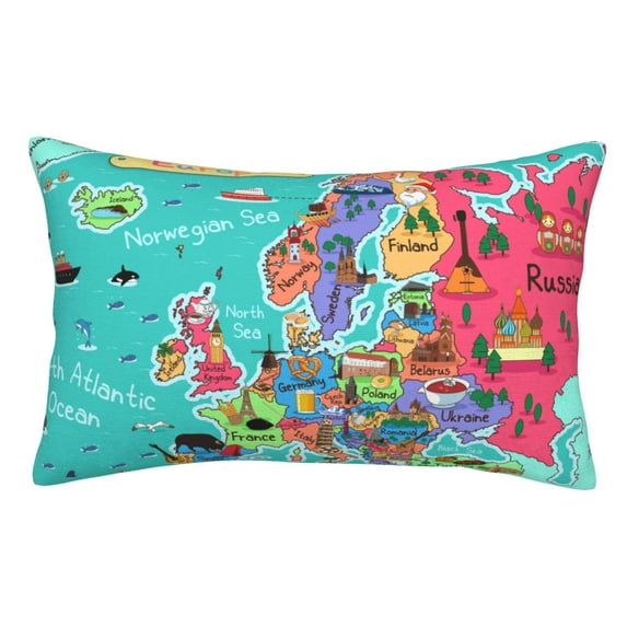 Rateoe Cartoon Map Of Europe Pattern Decorative Pillow Case,Throw Pillow Covers,Plush Pillow Cover,Soft Pillow Case,Velvet Pillow Case-14"x20"