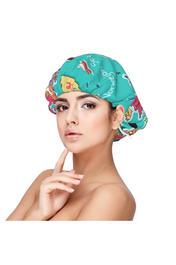 Cartoon Map Of Europe Pattern Silk Satin Hair Bonnet for Sleeping, Adjustable Sleep Cap Turban for Women , Curly Straight Hair Long Large Braid