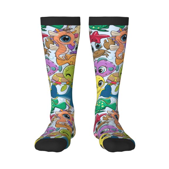 Rateoe Cartoon Marine Animals Pattern Women’s Knee High Crew Socks,Trouser Socks Comfortable, Breathable, Moisture-Wicking and Soft