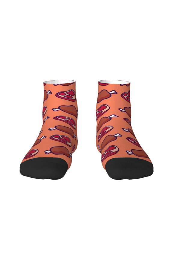 Cartoon Meat Pattern Quarter Crew Socks,Toe Seamed Ankle Socks,Cotton Cushioned Breathable Athletic Crew Sports Socks