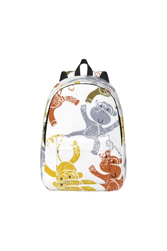 Cartoon Monkey Pattern Canvas College Laptop Backpack,Travel Daypack,Durable Rucksack Travel Notebook Bag School Backpack Book Bag for Men Women-Medium