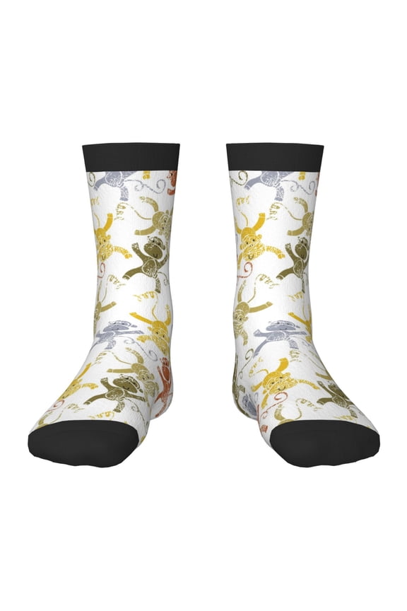 Cartoon Monkey Pattern Children's Socks, Socks Gifts ,kids Crew Soft Cotton Socks , Moisture-Wicking, Durable, Ideal for Daily Wear & Sports