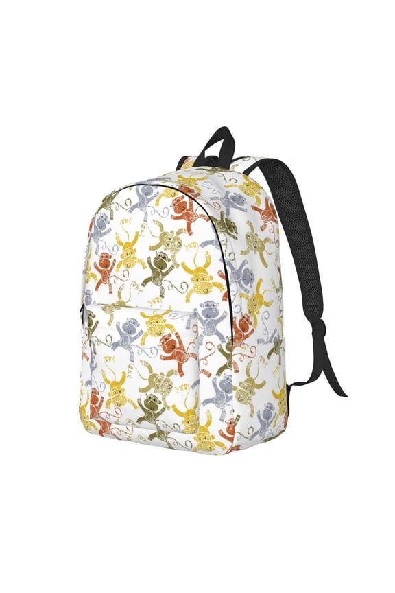 Cartoon Monkey Pattern Durable Canvas Backpack for Men & Women – Stylish & Lightweight – Adjustable Straps, Multiple Pockets – Fits 15-17 Inch LaptopsMedium
