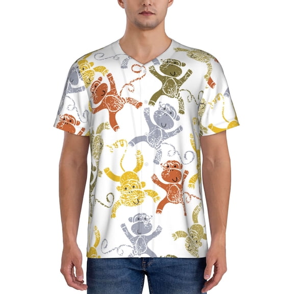 Rateoe Cartoon Monkey Pattern Men’s Baseball Short Sleeve Polo Shirt, Midweight Men's Shirt Golf Shirt Polo Shirts Quick Dry Short-3X-Large