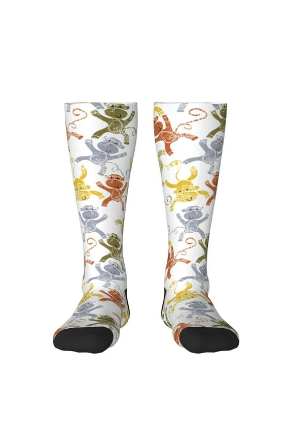 Cartoon Monkey Pattern Women’s Knee High Crew Socks,Trouser Socks Comfortable, Breathable, Moisture-Wicking and Soft