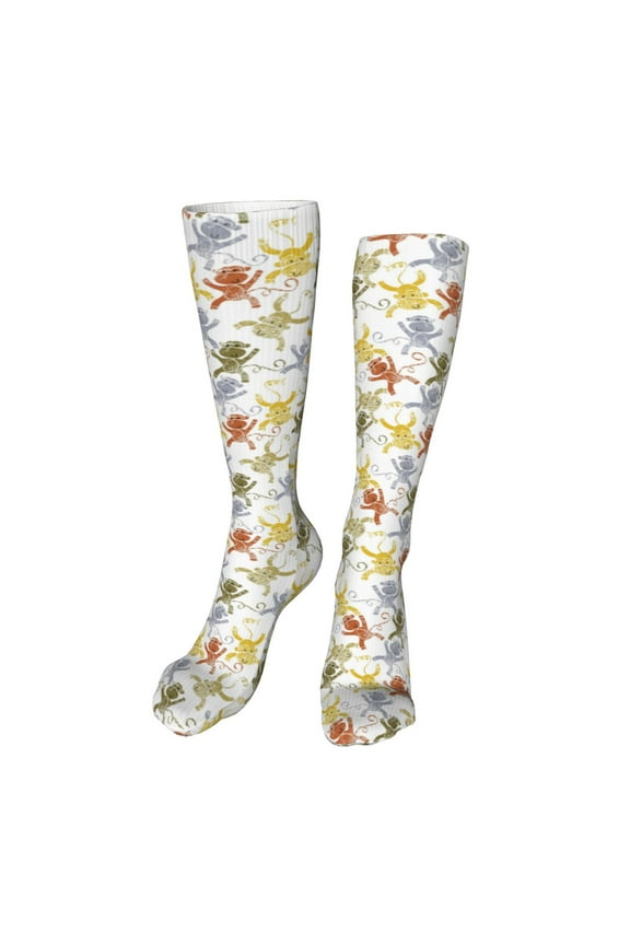 Cartoon Monkey print Women's Men's Novelty 20in Crew Socks Cotton Socks Knee High Socks for Walking,Running,Nurses,Pregnancy-One Size