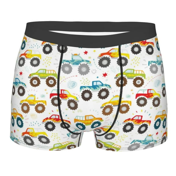 Rateoe Cartoon Monster Trucks Mens Boxer Briefs Poly Spandex Performance Boxer Briefs Underwear Hem Boxer Briefs - Small