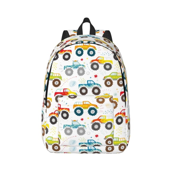 Rateoe Cartoon Monster Trucks Pattern Canvas College Laptop Backpack,Travel Daypack,Durable Rucksack Travel Notebook Bag School Backpack Book Bag for Men Women-Medium