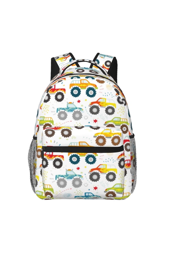 Cartoon Monster Trucks Pattern Casual Backpack for School, Work, Travel  Adjustable Straps, Multiple Compartments  Ergonomic Design, Fits Laptops and Tablets