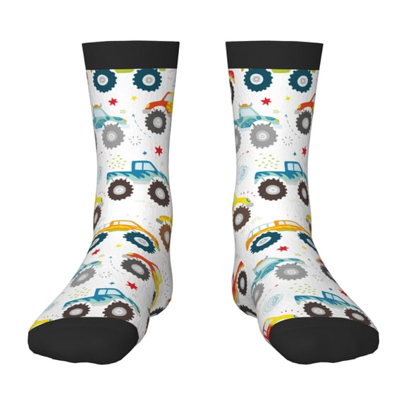 Rateoe Cartoon Monster Trucks Pattern Children's Socks, Socks Gifts ,kids Crew Soft Cotton Socks , Moisture-Wicking, Durable, Ideal for Daily Wear & Sports
