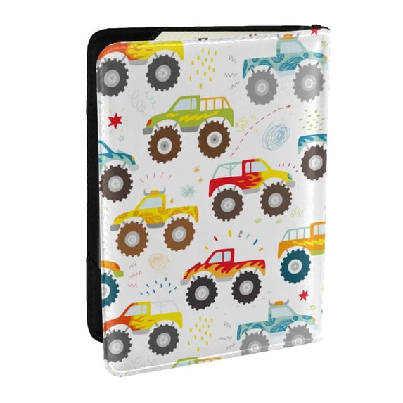 Rateoe Cartoon Monster Trucks Pattern Passport Holder Wallet Leather Mulit-purpose Travel Wallet Credit Cards Case ,Passport Cover for Women Men-6.5 in