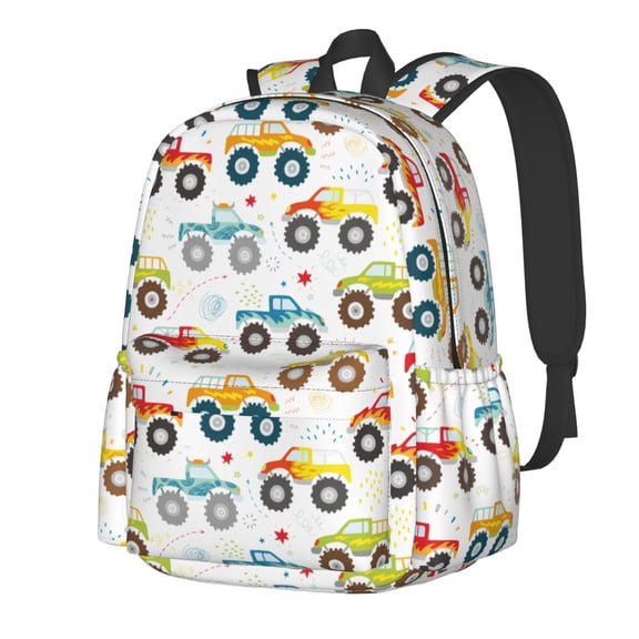 Rateoe Cartoon Monster Trucks Pattern Student Backpack,Backpack for School,Lightweight Bag,Travel Backpack,Outdoor Backpack,Large Capacity Backpack