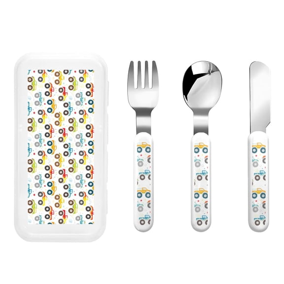 Rateoe Cartoon Monster Trucks for Stainless Steel Kids Silverware Set - Child and Toddler Safe Flatware - Children's Knife, Fork And Spoon Set