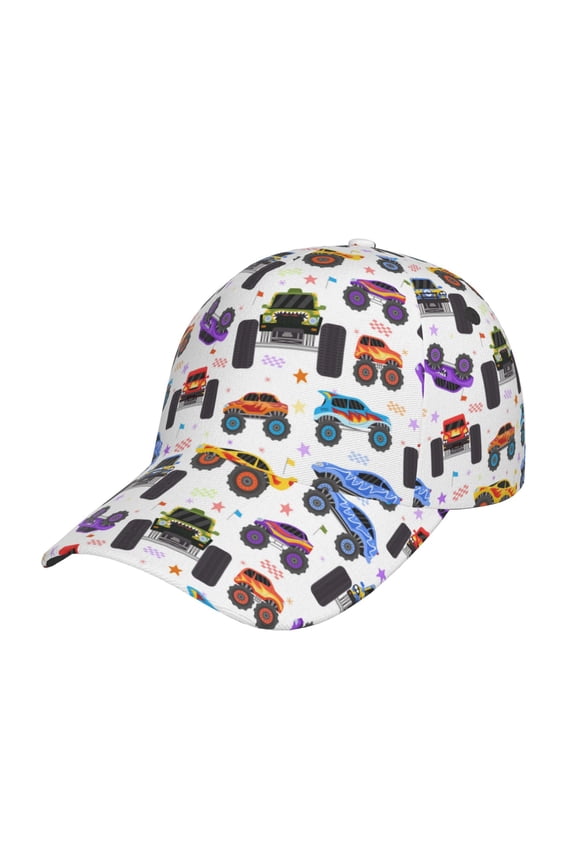 Cartoon Monster Trucks1 Pattern Baseball Cap Outdoor Cap Mountain Dad Hat - Unstructured Soft Cotton Cap-Adjustable UV Protection Cap
