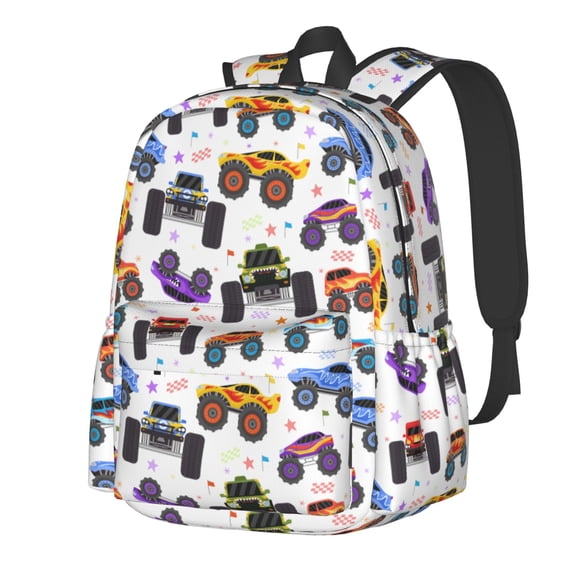 Rateoe Cartoon Monster Trucks1 Pattern Student Backpack,Backpack for School,Lightweight Bag,Travel Backpack,Outdoor Backpack,Large Capacity Backpack