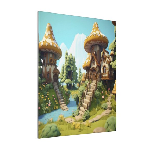 Rateoe Cartoon Mushroom House Pattern Decorative Picture – Unique Modern Wall Art, Ready-to-Hang Canvas Print for Home (Vertical)