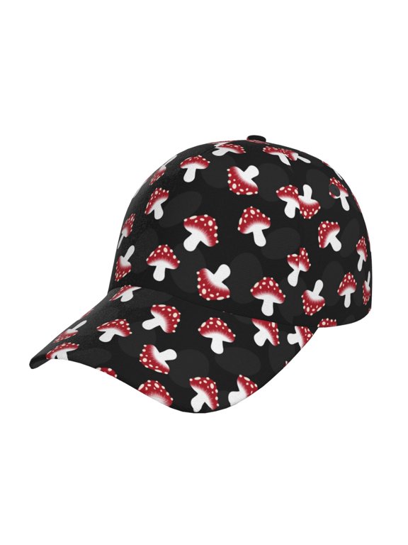 Cartoon Mushroom Pattern Mens Baseball Cap Adjustable Curved Brim Hat, Soft Cotton Sports Cap for Outdoor, Casual, and Everyday Wear, Comfortable & Breathable