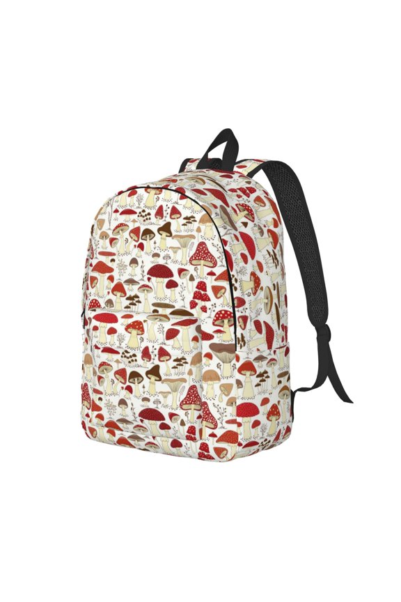 Cartoon Mushrooms Pattern Durable Canvas Backpack for Men & Women – Stylish & Lightweight – Adjustable Straps, Multiple Pockets – Fits 15-17 Inch LaptopsMedium