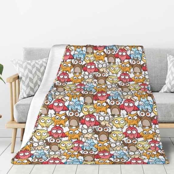 Rateoe Cartoon Owls 1 Pattern Flannel Throw Blanket, Ultra-soft Blanket for Bed, Couch, Car, Hypoallergenic Anti-pilling blanket-80"x60"(Vertical)