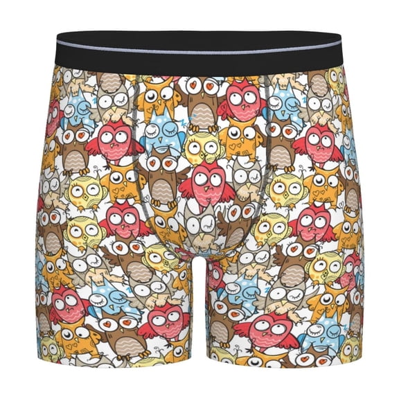 Rateoe Cartoon Owls 1 Print Men’s Underwear Boxer Briefs Soft Comfortable Underwear Boxer Briefs, Long Leg Briefs,Anti-chafing Boxer Briefs