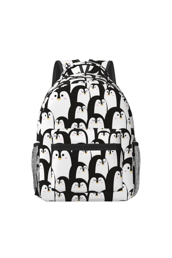 Cartoon Penguin Pattern Durable Student Backpack Laptop Bag- Ergonomic Design, Waterproof Twill Fabric - Ideal for School, Travel, and Outdoor Activities