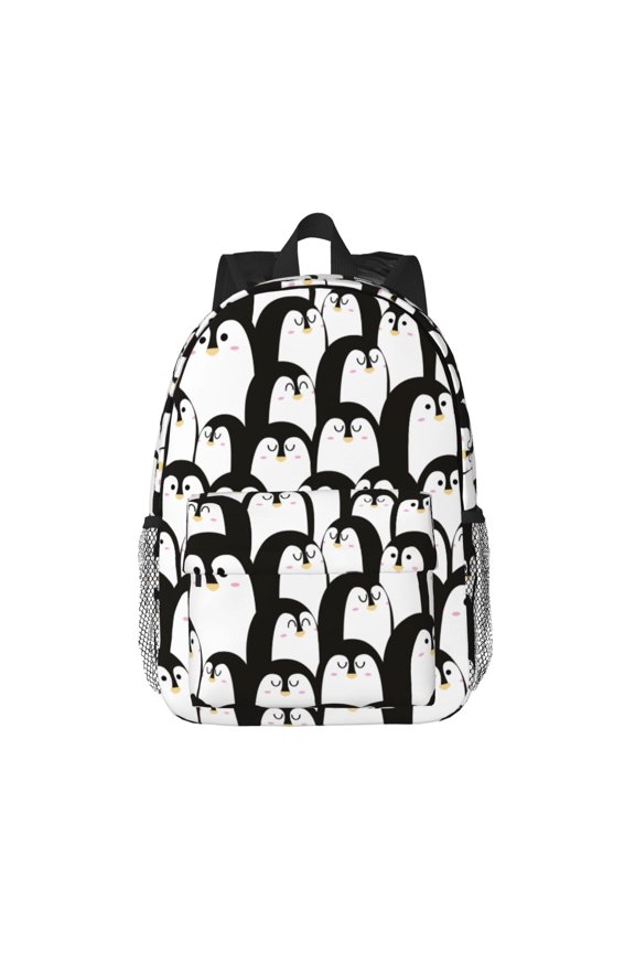 Cartoon Penguin Pattern Student Backpack Water-resistant Backpack 15-inch Laptop Backpack Lightweight Adjustable School Backpack