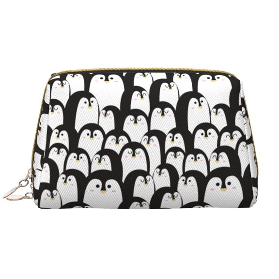 Rateoe Cartoon Penguin for Travel Makeup Bag,Large Capacity Cosmetic Bags for Women,Waterproof Portable Pouch Open Flat Toiletry Bag Make up Organizer