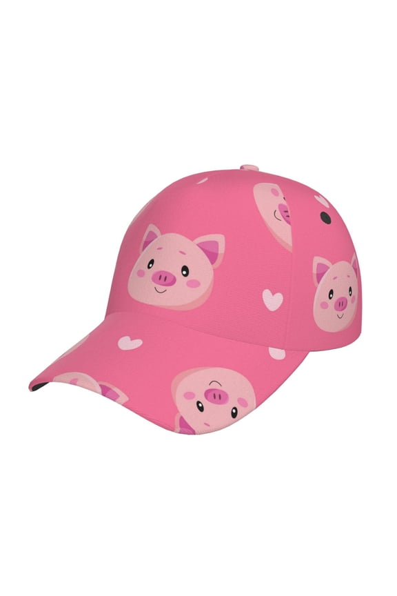 Cartoon Pigs and Hearts Pattern Baseball Cap Outdoor Cap Mountain Dad Hat - Unstructured Soft Cotton Cap-Adjustable UV Protection Cap