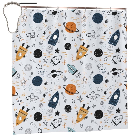 Rateoe Cartoon Planets Shower Curtain - Fancy Bathroom Shower Curtain Sets - Waterproof Shower Curtain with Hooks with 12 Plastic Hooks 72x72 Inches