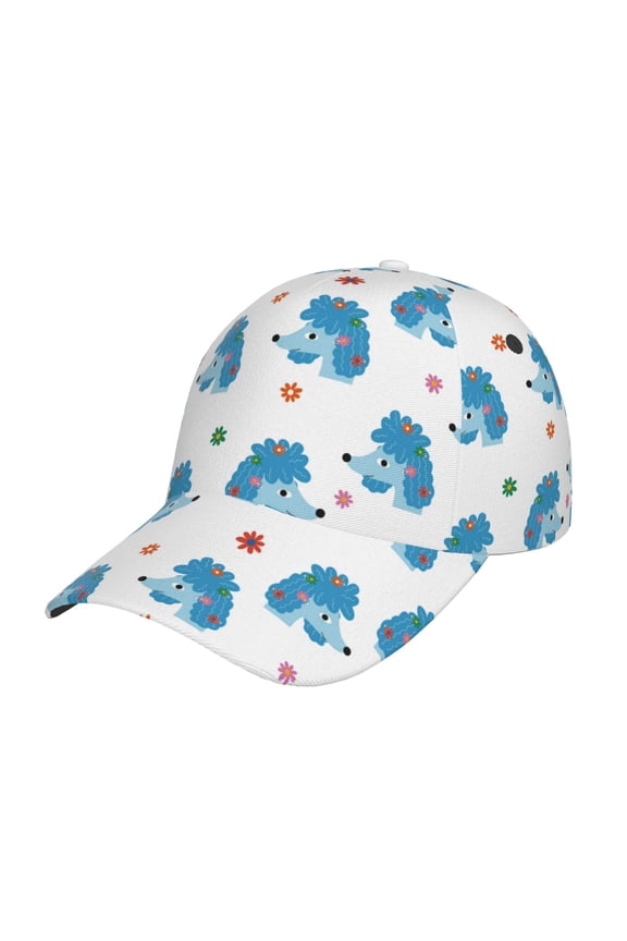 Cartoon Poodle Dog Pattern Mens Baseball Cap Adjustable Curved Brim Hat, Soft Cotton Sports Cap for Outdoor, Casual, and Everyday Wear, Comfortable & Breathable