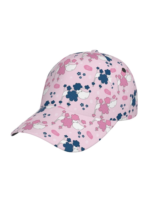 Cartoon Poodle Dog Pattern Mens Baseball Cap Adjustable Curved Brim Hat, Soft Cotton Sports Cap for Outdoor, Casual, and Everyday Wear, Comfortable & Breathable