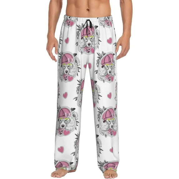 Rateoe Cartoon Poodle Dog Pattern Men’s Ultra-Soft Comfy Pajama Lounge Pants Sleepwear,Comfortable Lounge Wear,lightweight Pajamas, Casual Home Wear-X-Large