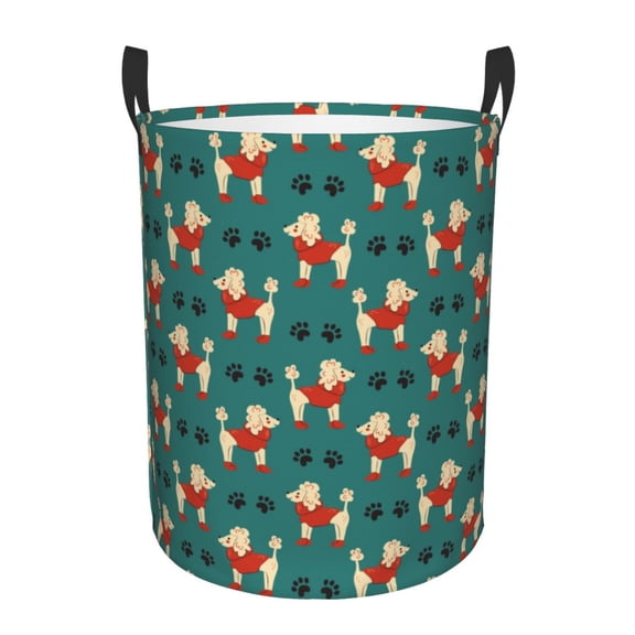Rateoe Cartoon Poodle Dog Pattern Round Laundry Hamper Basket, Tall Hamper Basket for Blanket Storage, Nursery Clothes Hamper for Laundry in Bedroom and College Dorm-Medium