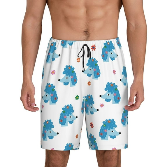 Rateoe Cartoon Poodle Dog Print Men's Lounge Shorts – Soft & Breathable Pajama Bottoms with Pockets, Elastic Waistband, Lightweight Sleepwear for Nightwear & Loungewear-X-Large