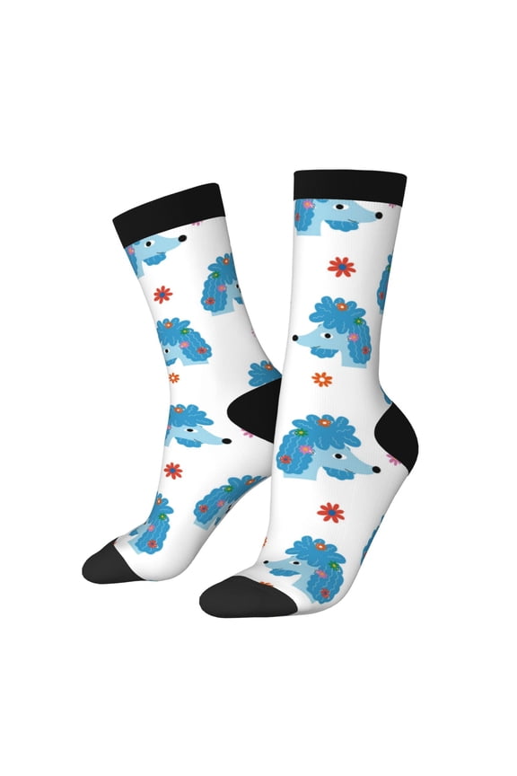 Cartoon Poodle Dog for Women Casual Calf Socks - Cute Crew Socks - Thin Soft Above Ankle Socks Size 5-11
