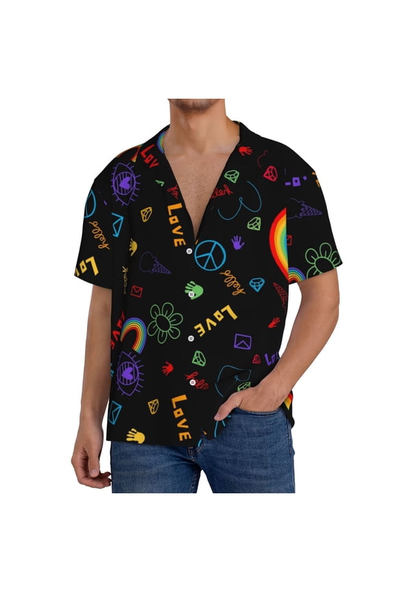 Cartoon Pride Lgbt Pattern Men's Short Sleeve Classic Shirt, Casual Short-Sleeved Shirt, Lightweight Summer Shirt, Cuban Collar Shirt,Button-Front Shirt-XX-Large