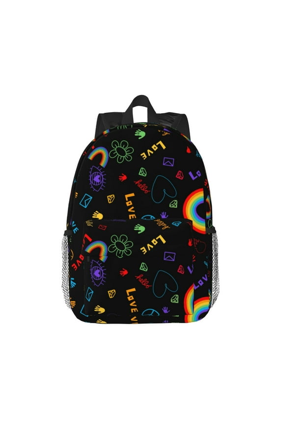 Cartoon Pride Lgbt Pattern Student Backpack Water-resistant Backpack 15-inch Laptop Backpack Lightweight Adjustable School Backpack