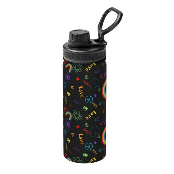 Rateoe Cartoon Pride Lgbt Printed 18oz Sports Insulated Water Bottle, Double-Wall Stainless Steel Kettle with Leak-Proof Cap and Carry Loop, BPA-Free for Outdoor, Gym, Camping, and Travel