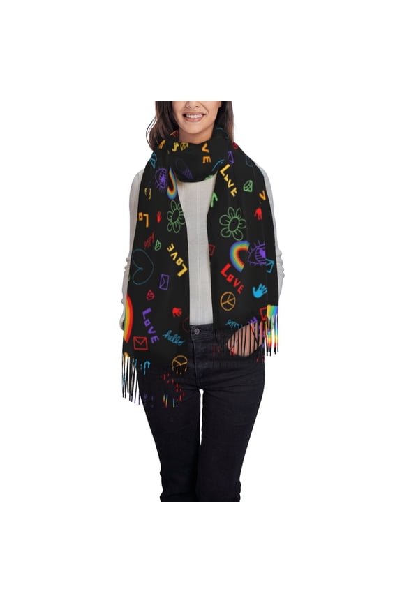 Cartoon Pride Lgbt Women's Traditional Scarf Wrap Tassel Shawl Fringes Neck Head Shawl Retro Scarf
