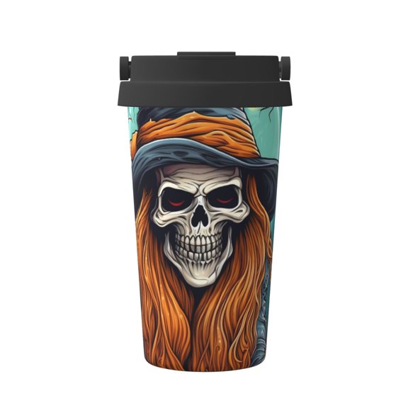 Rateoe Cartoon Pumpkin Skull Pattern Travel Coffee Mug Tumbler with Flip Lid | Reusable Insulated Stainless Steel Cold Brew Iced Coffee Cup Thermos