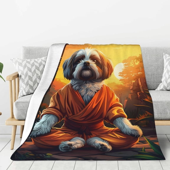 Rateoe Cartoon Puppy Sunset Pattern Flannel Throw Blanket, Ultra-soft Blanket for Bed, Couch, Car, Hypoallergenic Anti-pilling blanket-40"x30"(Vertical)