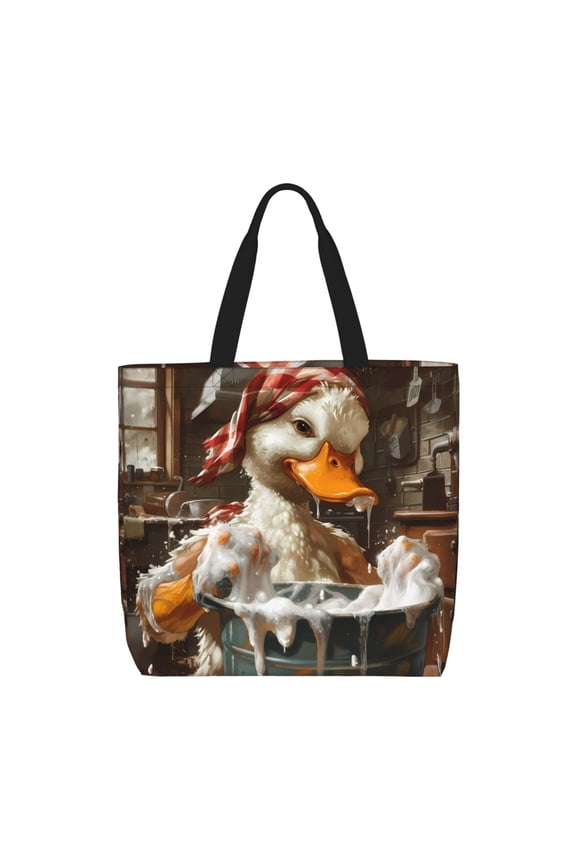 Cartoon Scottish Duck Print Lightweight Tote Bag for Women, Water-Resistant Shoulder Bag with Zipper, Spacious Casual Handbag for Work, School, Shopping